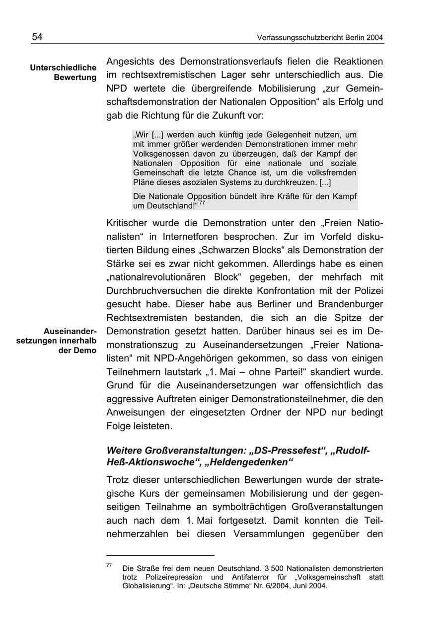 Seite 54 des Verfassungsschutzbericht 2004 Berlin