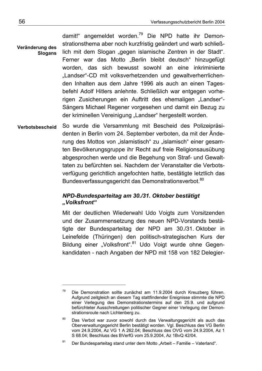 Seite 56 des Verfassungsschutzbericht 2004 Berlin