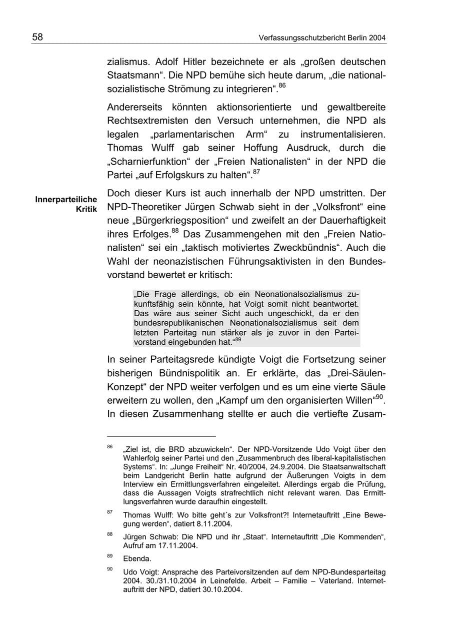 Seite 58 des Verfassungsschutzbericht 2004 Berlin