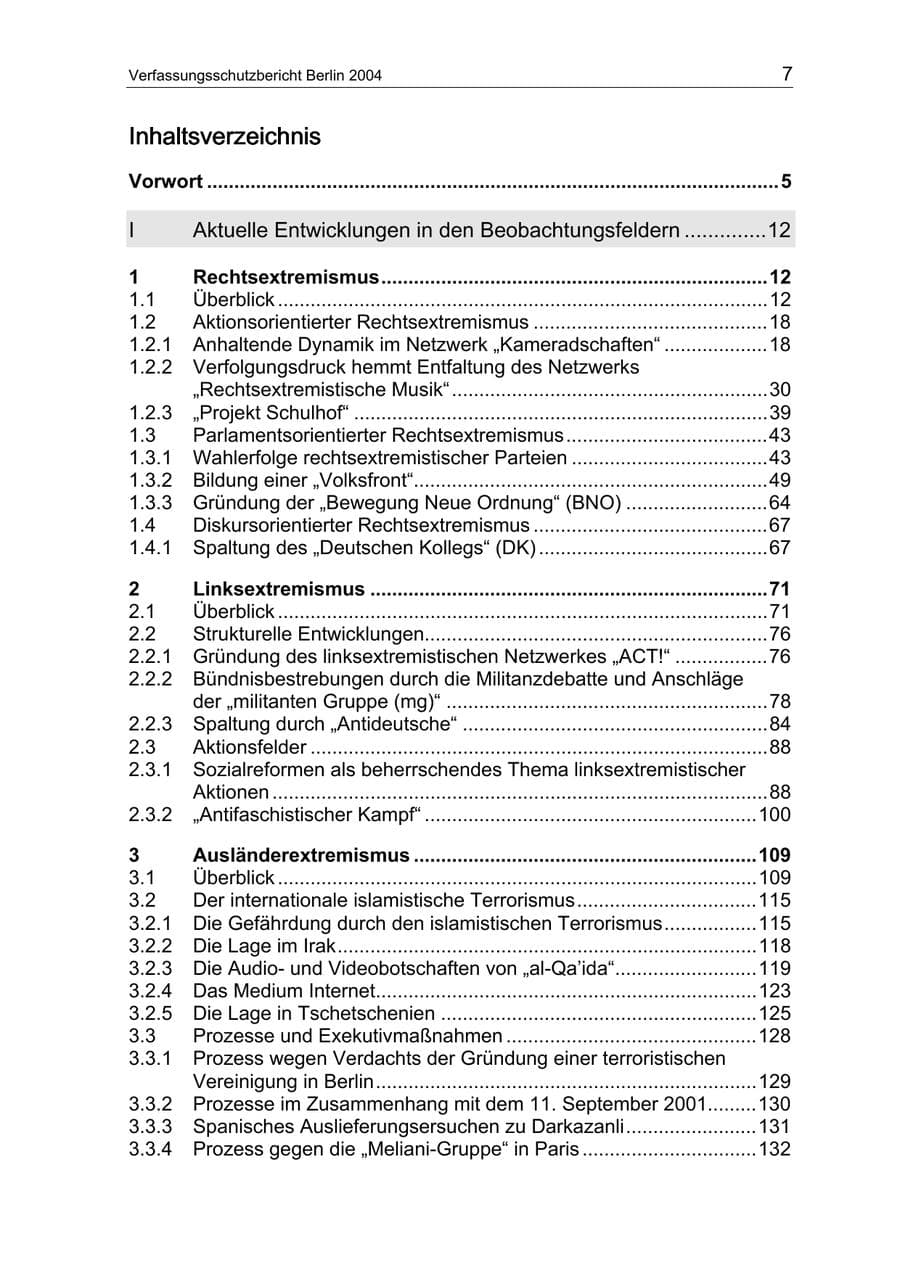 Seite 7 des Verfassungsschutzbericht 2004 Berlin
