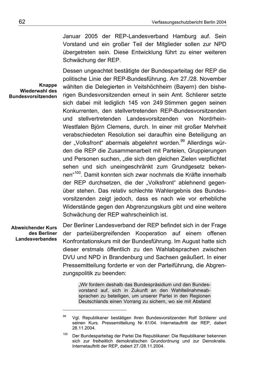 Seite 62 des Verfassungsschutzbericht 2004 Berlin