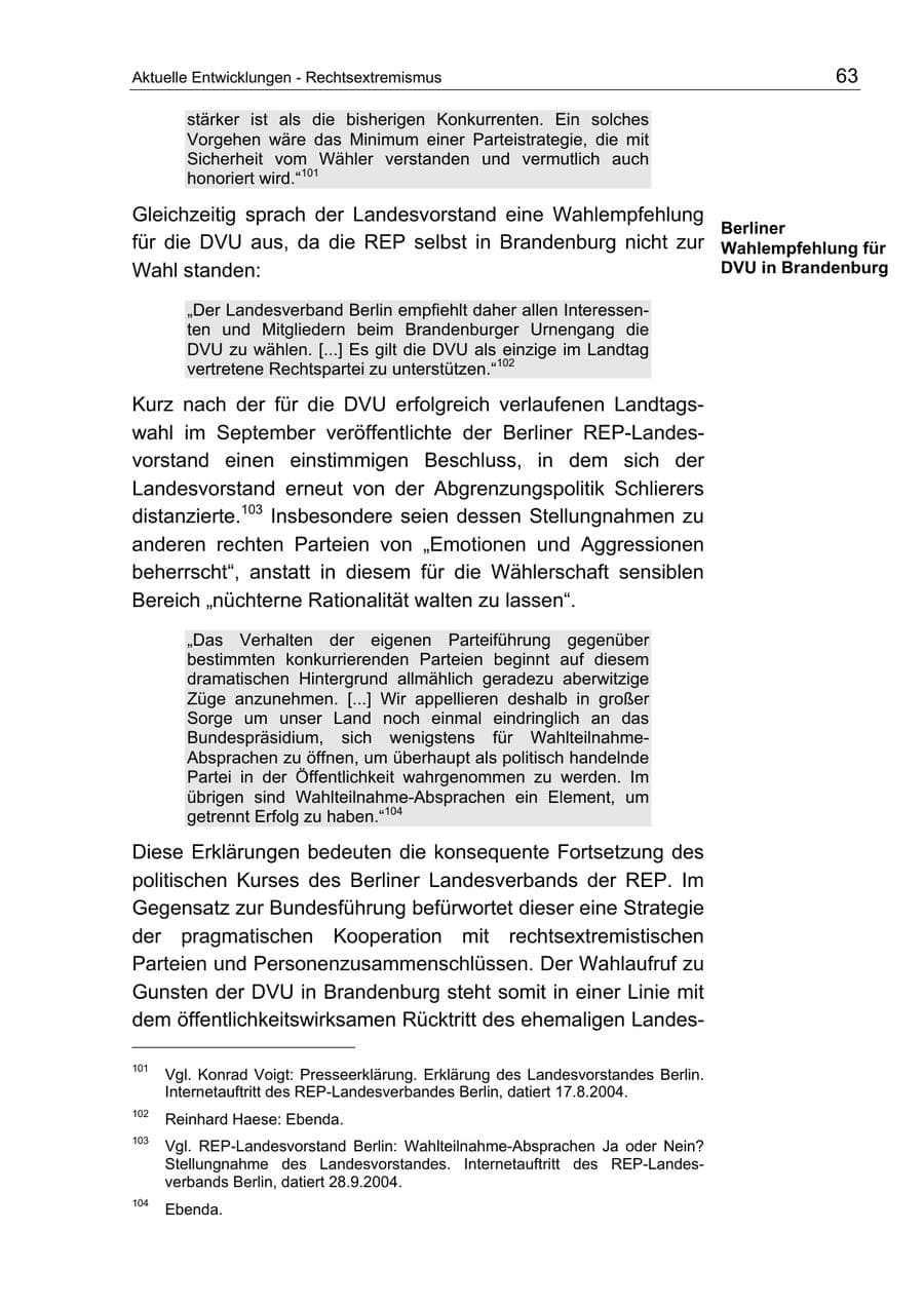 Seite 63 des Verfassungsschutzbericht 2004 Berlin