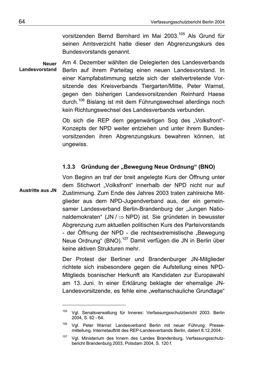 Seite 64 des Verfassungsschutzbericht 2004 Berlin
