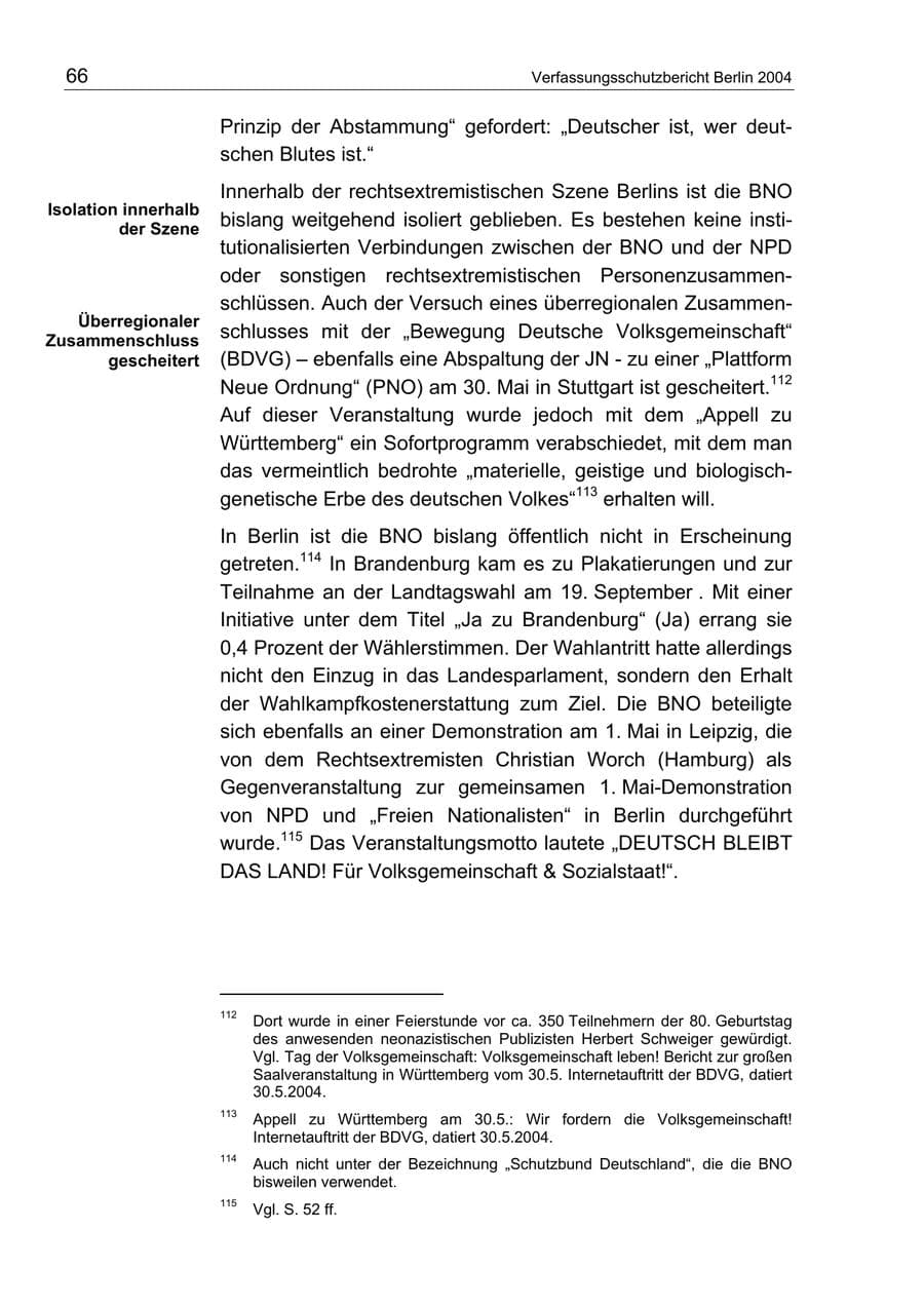 Seite 66 des Verfassungsschutzbericht 2004 Berlin
