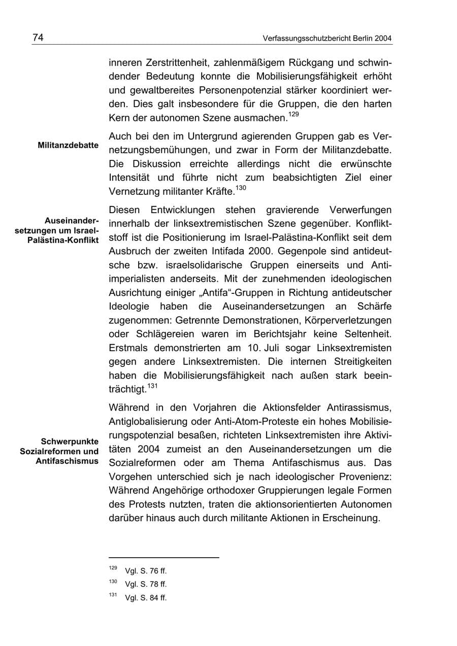 Seite 74 des Verfassungsschutzbericht 2004 Berlin