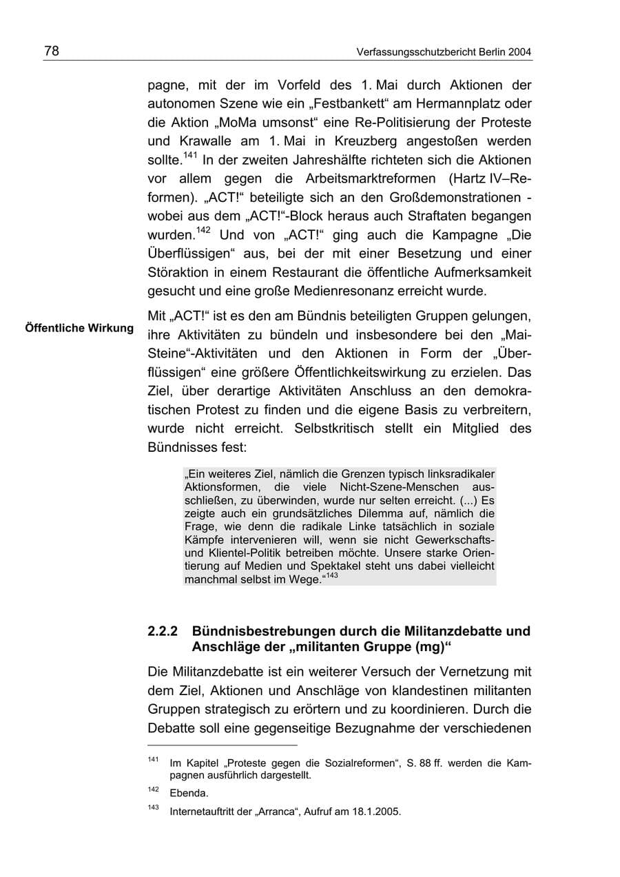 Seite 78 des Verfassungsschutzbericht 2004 Berlin