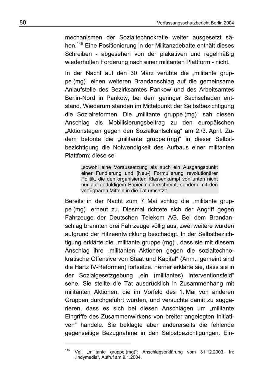 Seite 80 des Verfassungsschutzbericht 2004 Berlin