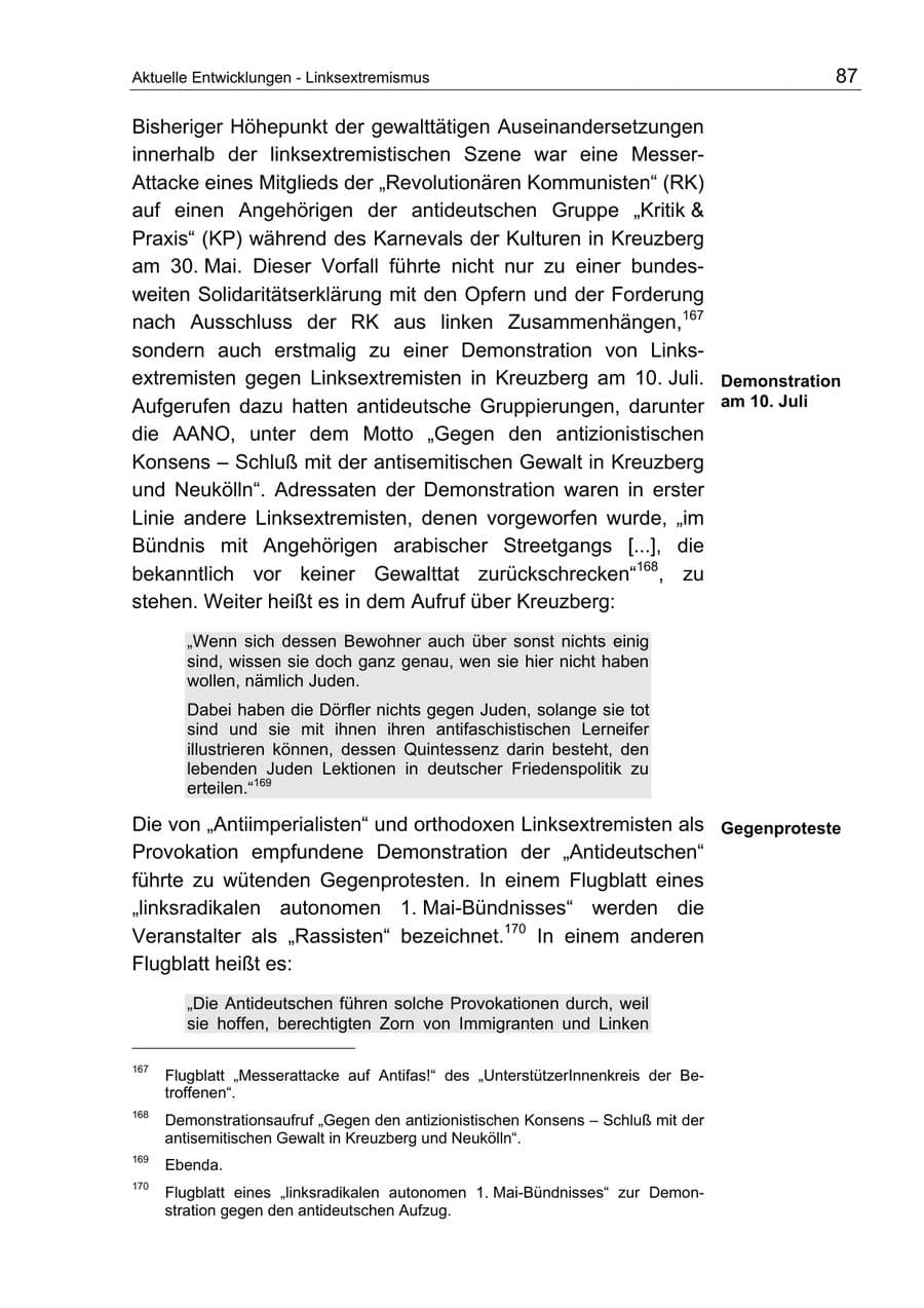 Seite 87 des Verfassungsschutzbericht 2004 Berlin