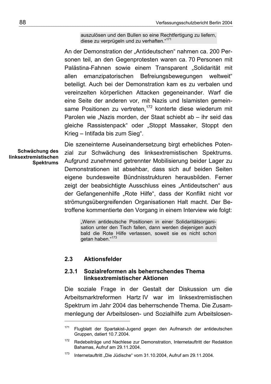 Seite 88 des Verfassungsschutzbericht 2004 Berlin
