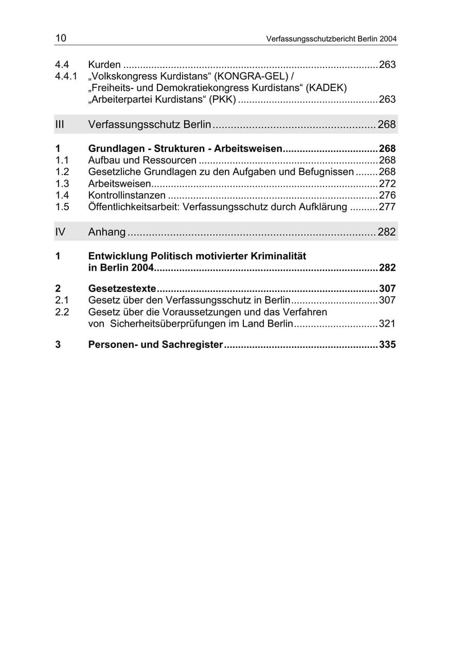 Seite 10 des Verfassungsschutzbericht 2004 Berlin