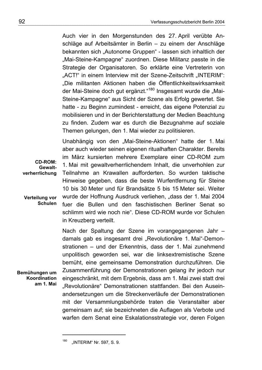 Seite 92 des Verfassungsschutzbericht 2004 Berlin