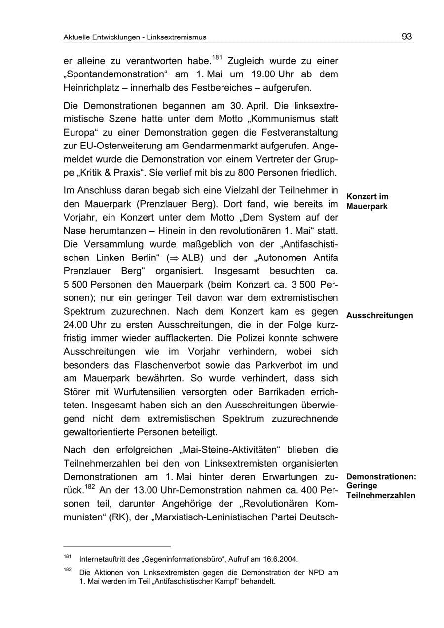 Seite 93 des Verfassungsschutzbericht 2004 Berlin