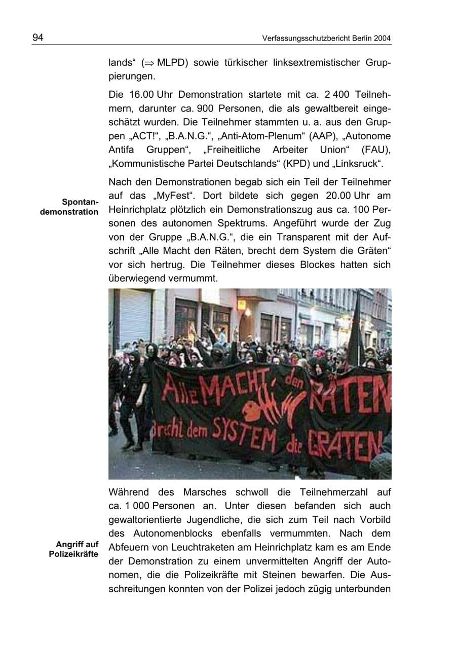 Seite 94 des Verfassungsschutzbericht 2004 Berlin