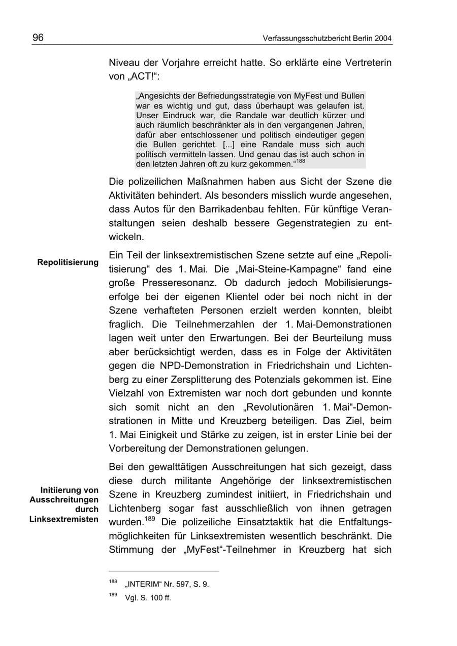 Seite 96 des Verfassungsschutzbericht 2004 Berlin