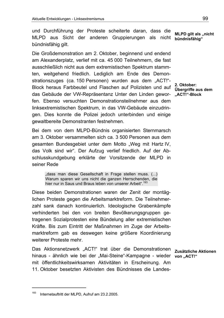 Seite 99 des Verfassungsschutzbericht 2004 Berlin