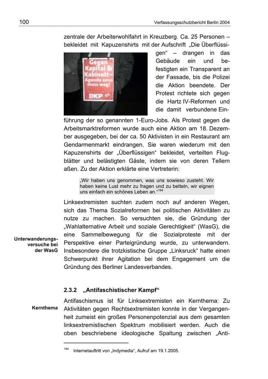 Seite 100 des Verfassungsschutzbericht 2004 Berlin