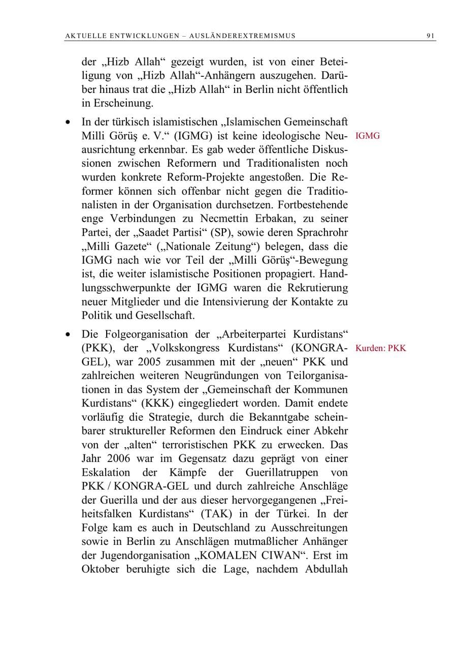 Seite 104 des Verfassungsschutzbericht 2006 Berlin