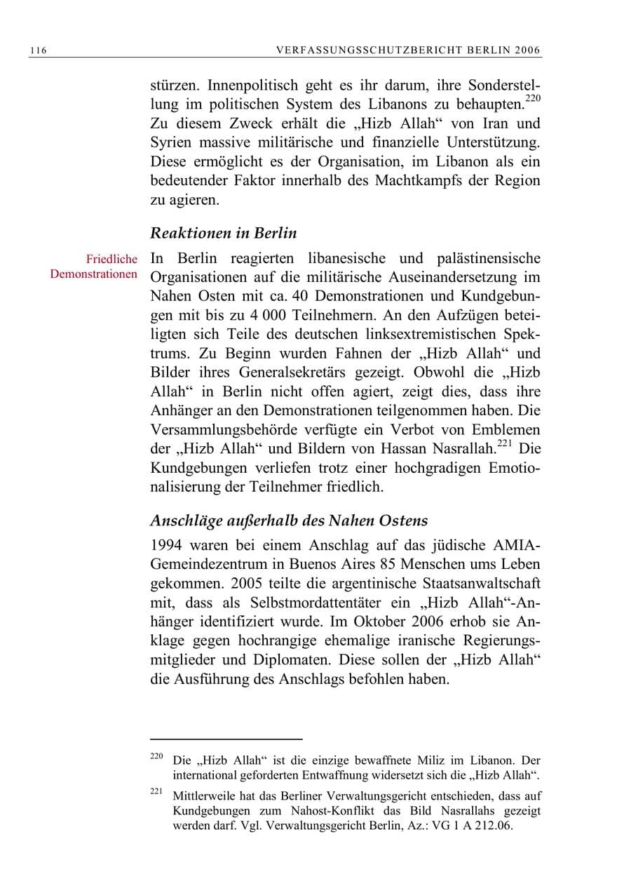 Seite 129 des Verfassungsschutzbericht 2006 Berlin