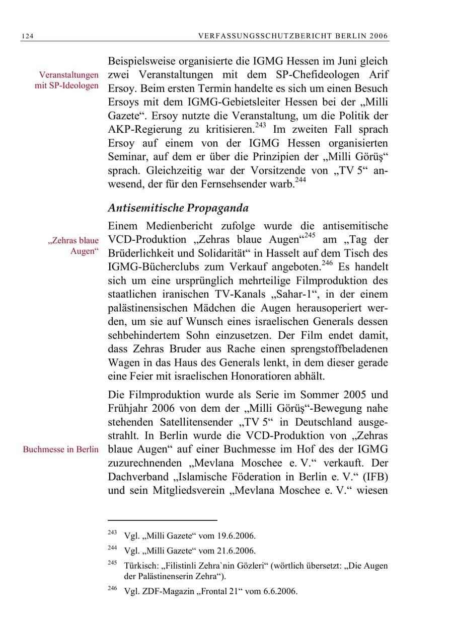 Seite 137 des Verfassungsschutzbericht 2006 Berlin