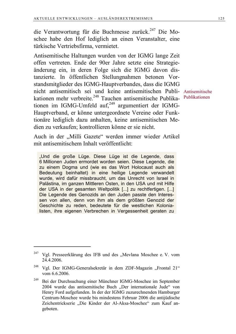 Seite 138 des Verfassungsschutzbericht 2006 Berlin