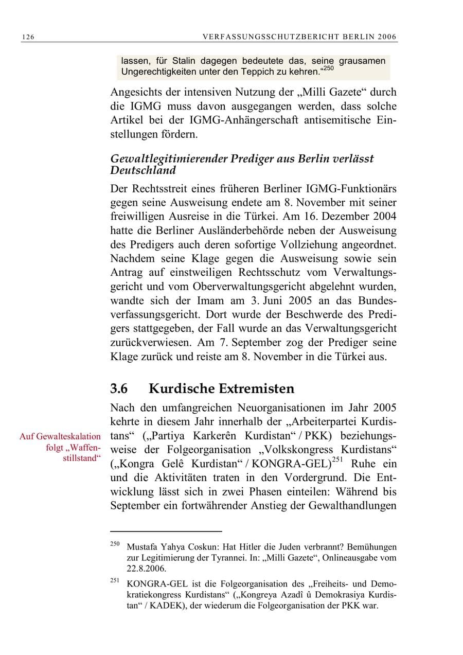 Seite 139 des Verfassungsschutzbericht 2006 Berlin