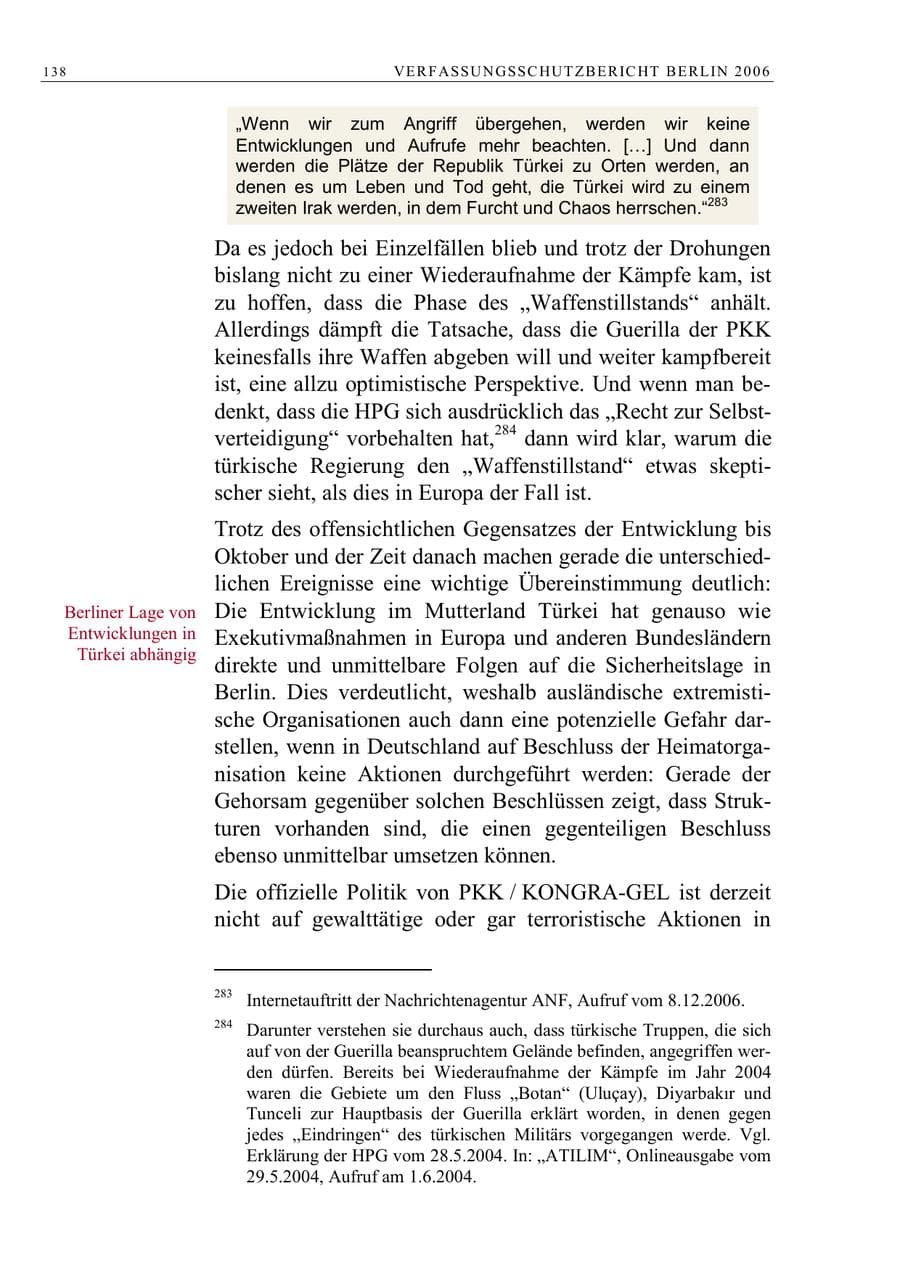 Seite 151 des Verfassungsschutzbericht 2006 Berlin