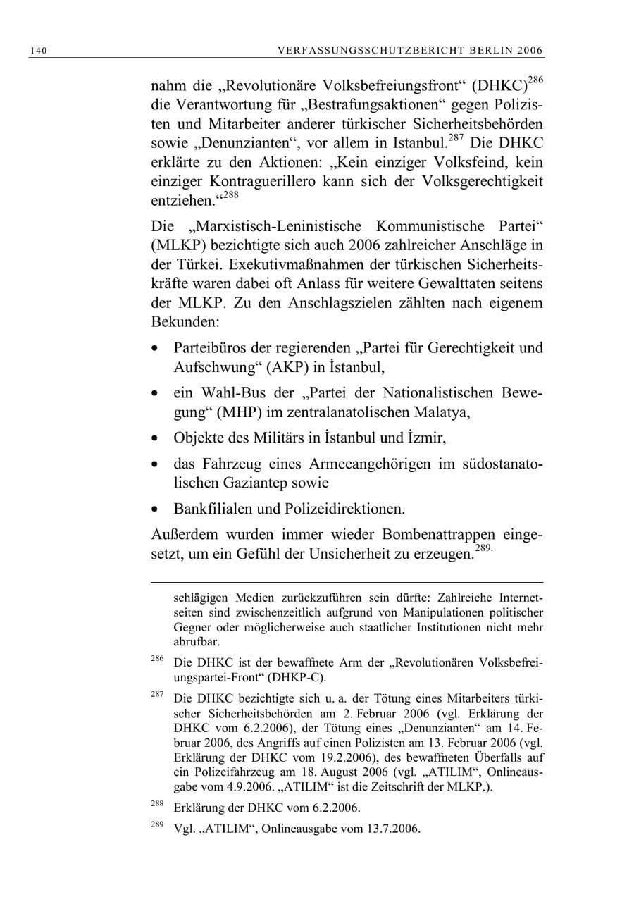 Seite 153 des Verfassungsschutzbericht 2006 Berlin