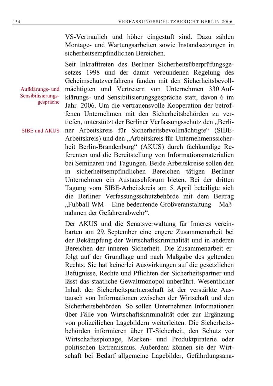 Seite 167 des Verfassungsschutzbericht 2006 Berlin
