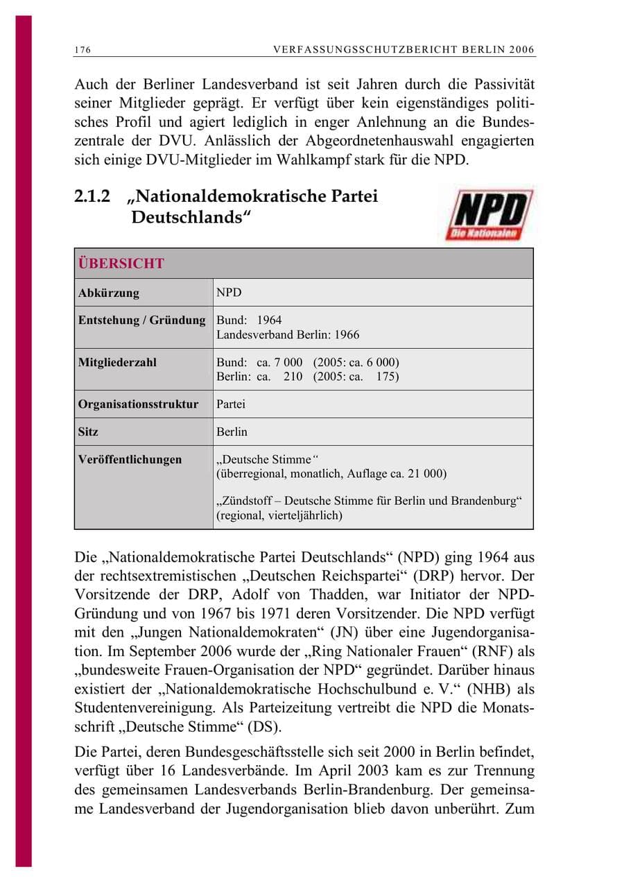 Seite 189 des Verfassungsschutzbericht 2006 Berlin