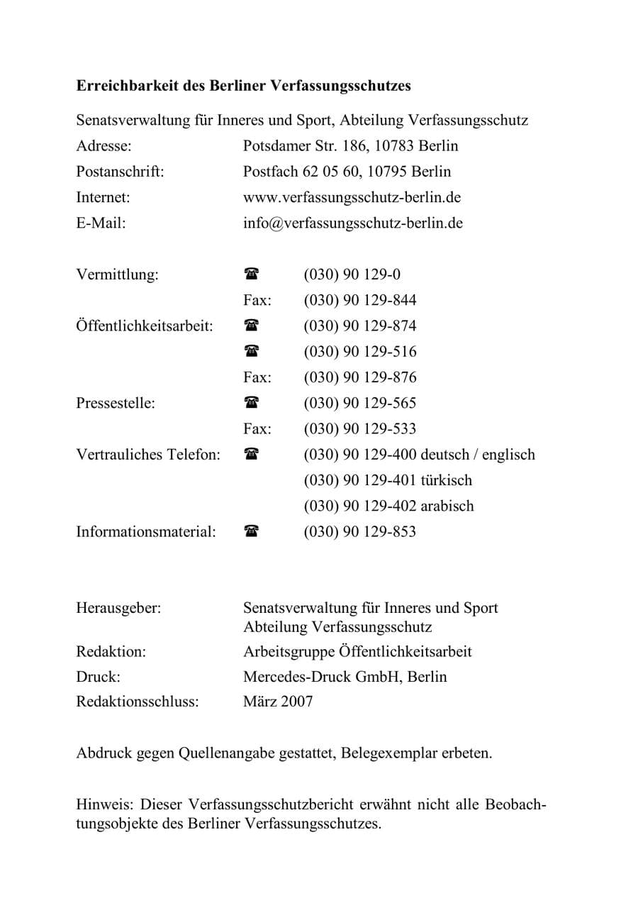 Seite 3 des Verfassungsschutzbericht 2006 Berlin