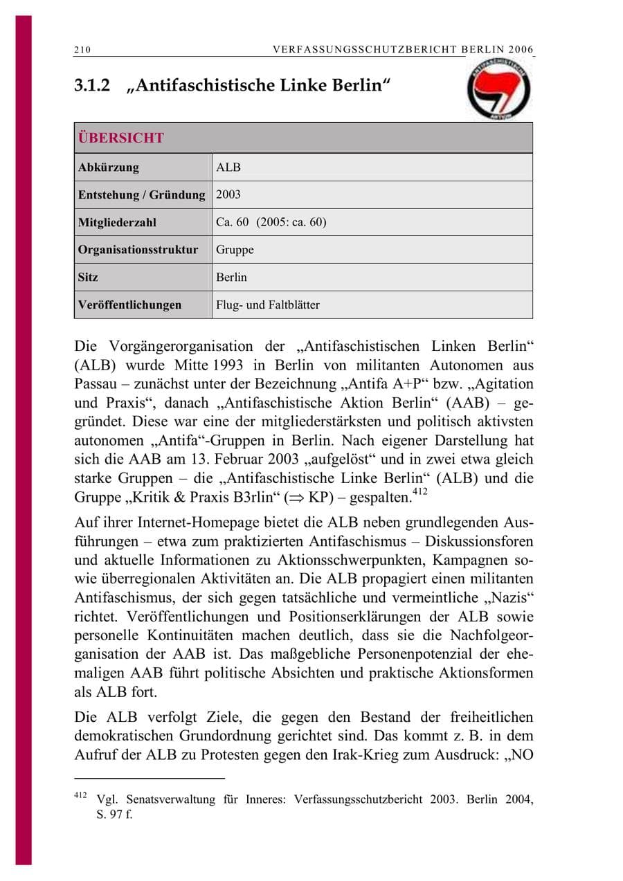 Seite 223 des Verfassungsschutzbericht 2006 Berlin