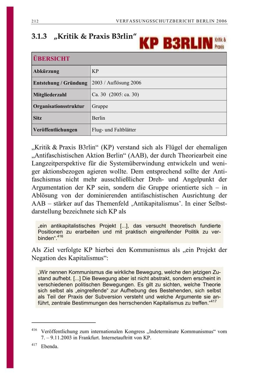 Seite 225 des Verfassungsschutzbericht 2006 Berlin