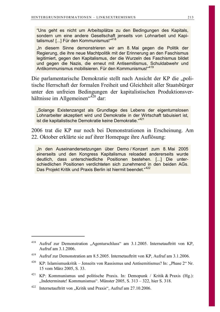 Seite 226 des Verfassungsschutzbericht 2006 Berlin