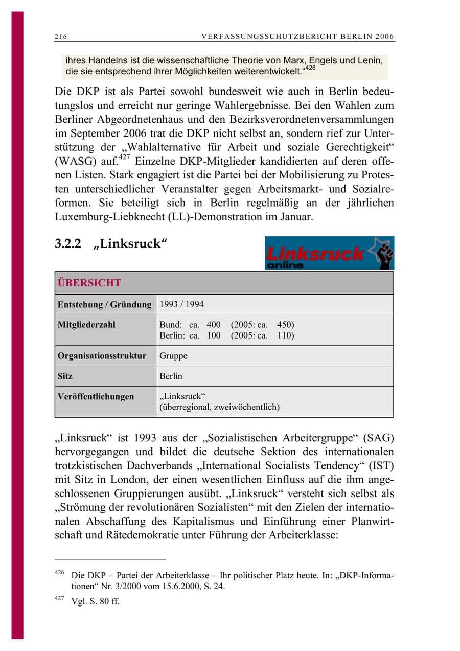 Seite 229 des Verfassungsschutzbericht 2006 Berlin