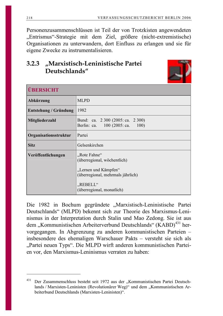 Seite 231 des Verfassungsschutzbericht 2006 Berlin