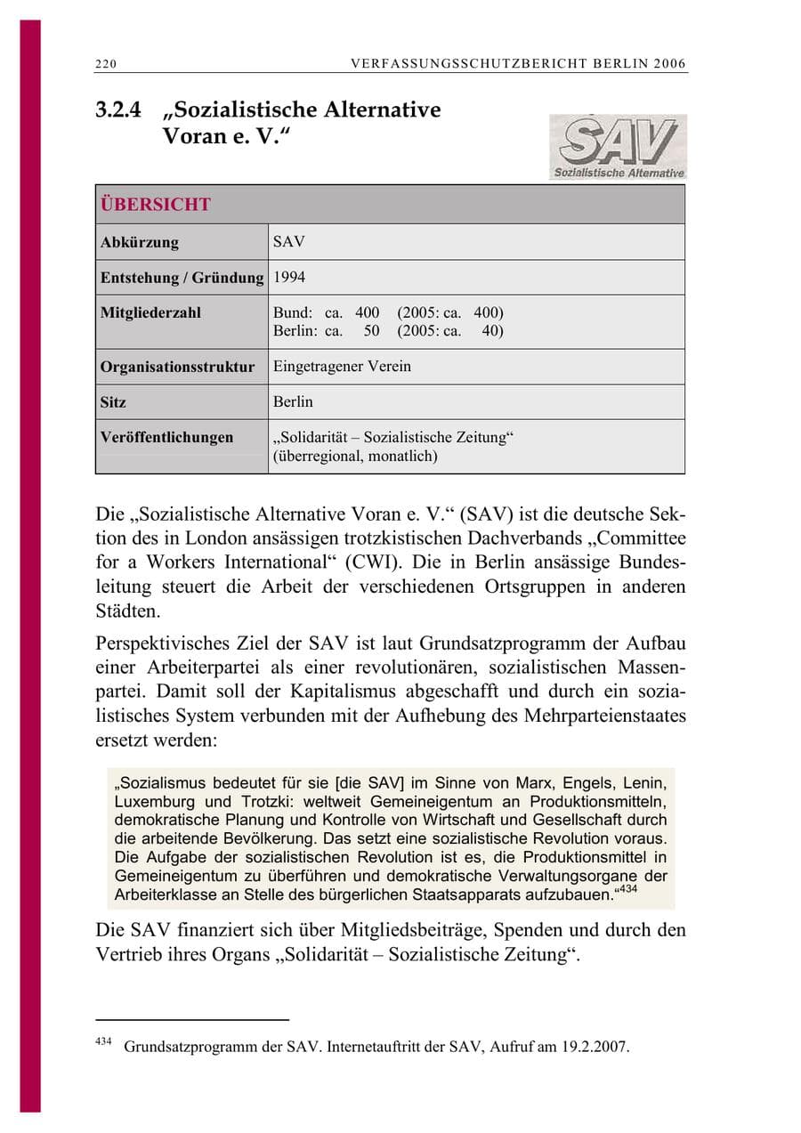 Seite 233 des Verfassungsschutzbericht 2006 Berlin