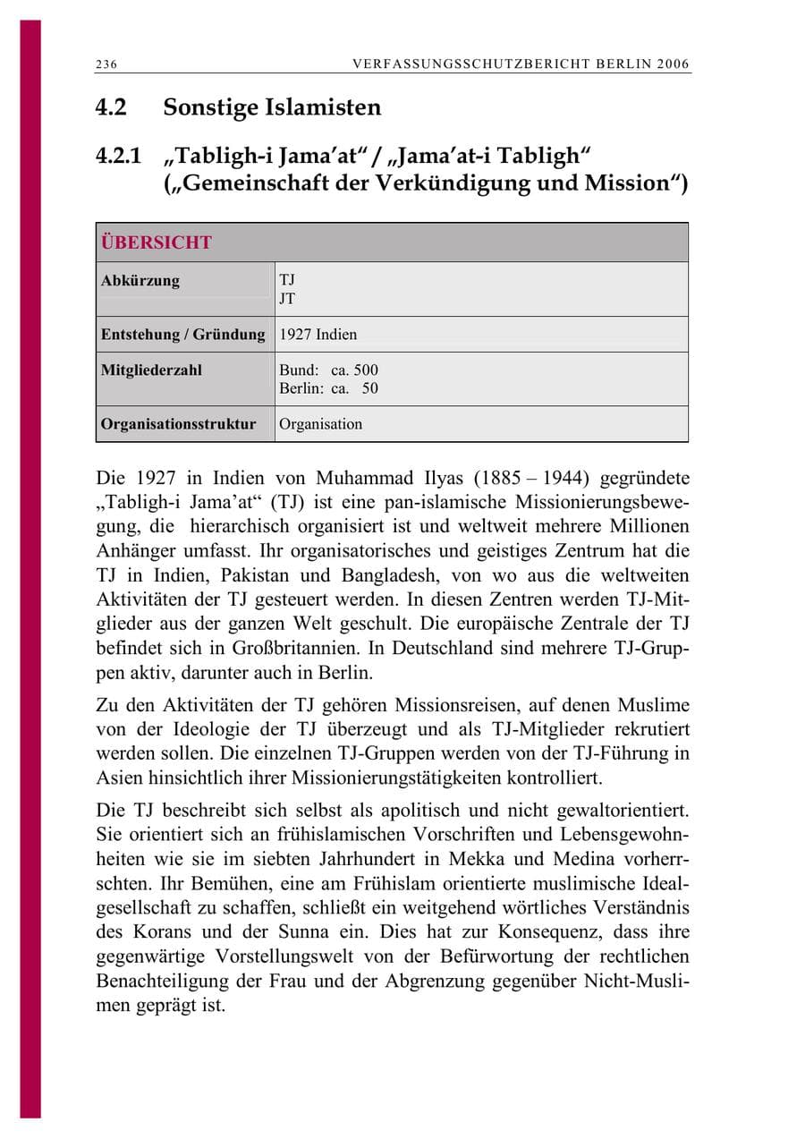 Seite 249 des Verfassungsschutzbericht 2006 Berlin