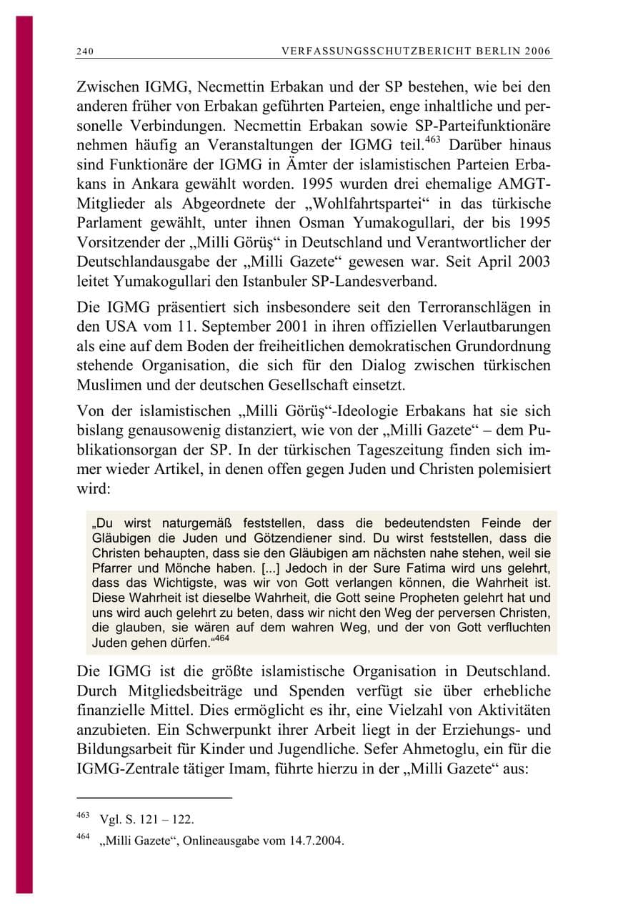 Seite 253 des Verfassungsschutzbericht 2006 Berlin