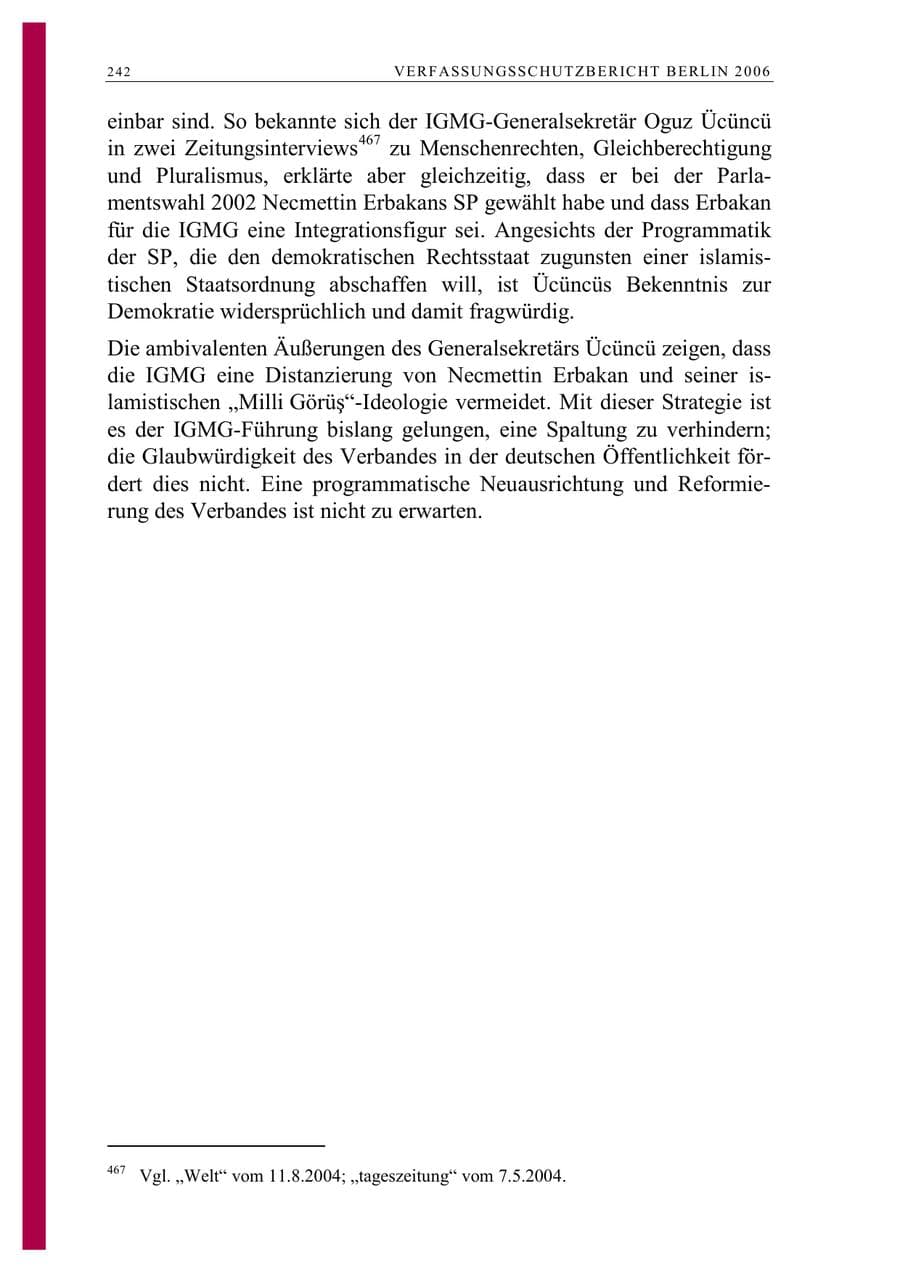Seite 255 des Verfassungsschutzbericht 2006 Berlin