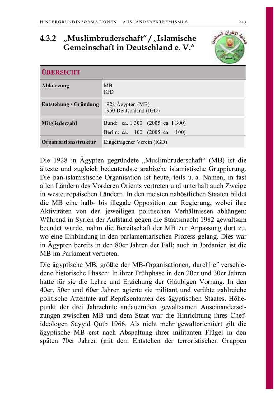 Seite 256 des Verfassungsschutzbericht 2006 Berlin