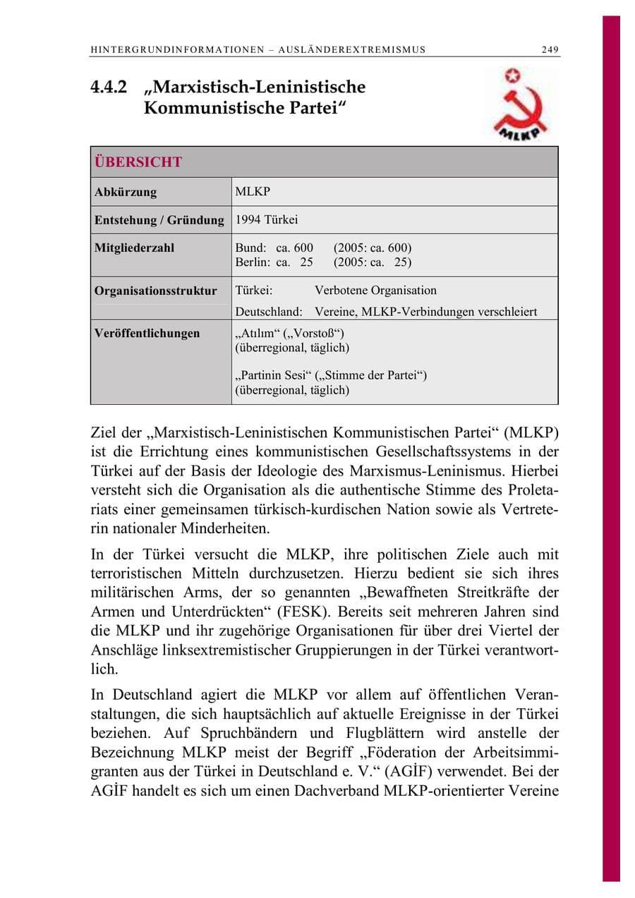 Seite 262 des Verfassungsschutzbericht 2006 Berlin