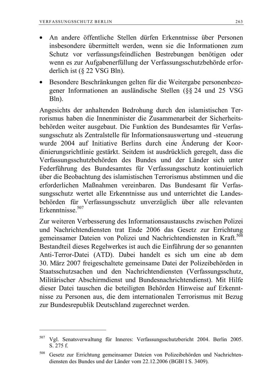 Seite 276 des Verfassungsschutzbericht 2006 Berlin