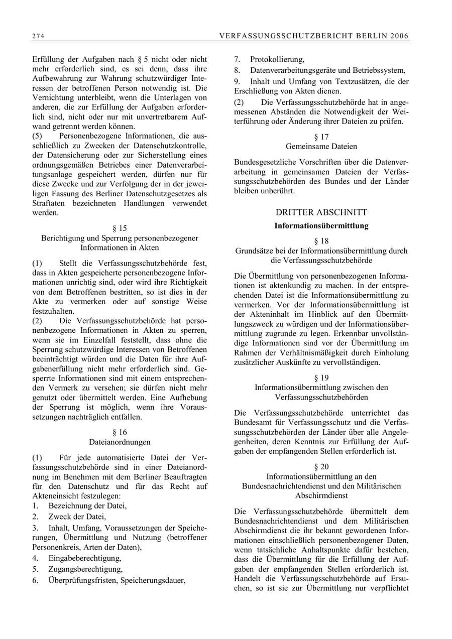 Seite 287 des Verfassungsschutzbericht 2006 Berlin