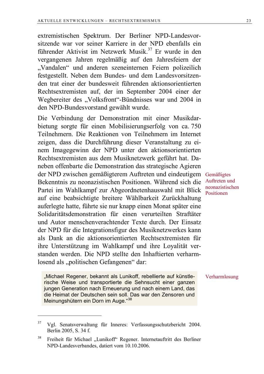 Seite 36 des Verfassungsschutzbericht 2006 Berlin