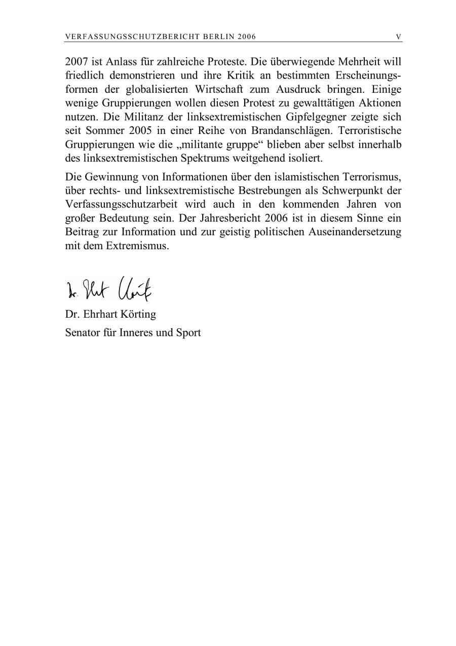 Seite 6 des Verfassungsschutzbericht 2006 Berlin