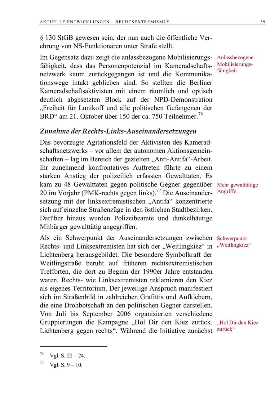Seite 52 des Verfassungsschutzbericht 2006 Berlin