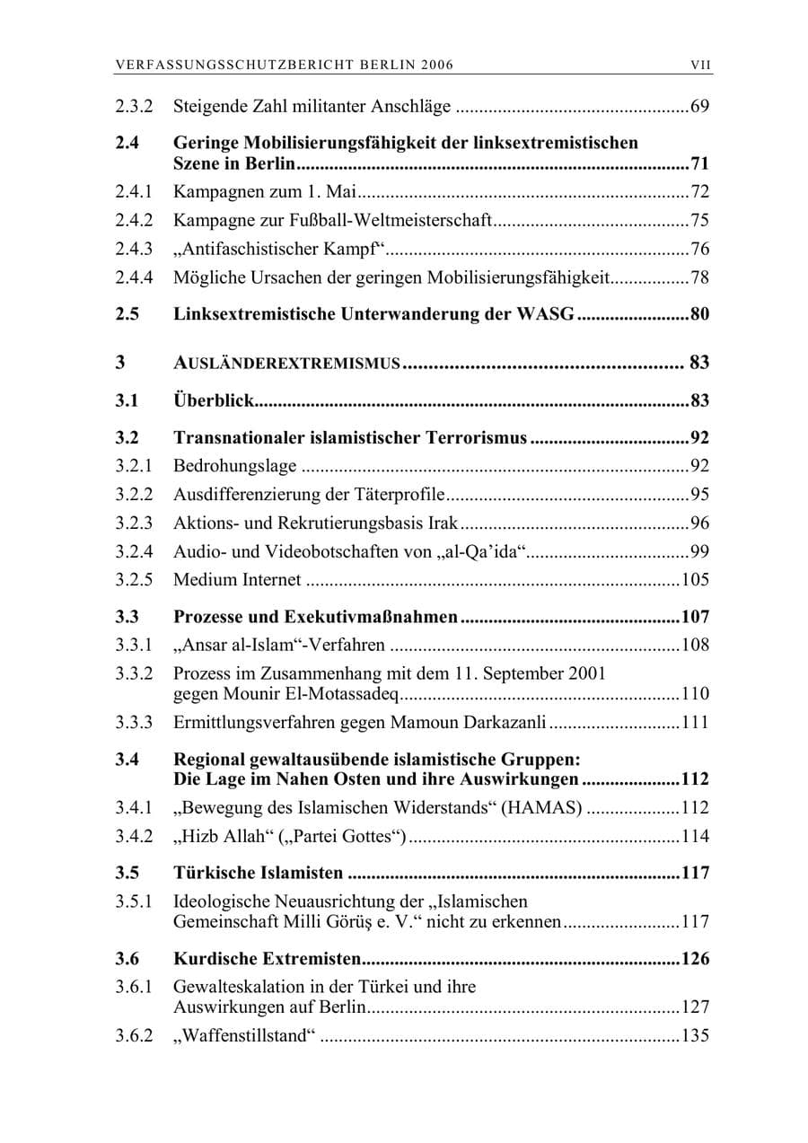 Seite 8 des Verfassungsschutzbericht 2006 Berlin