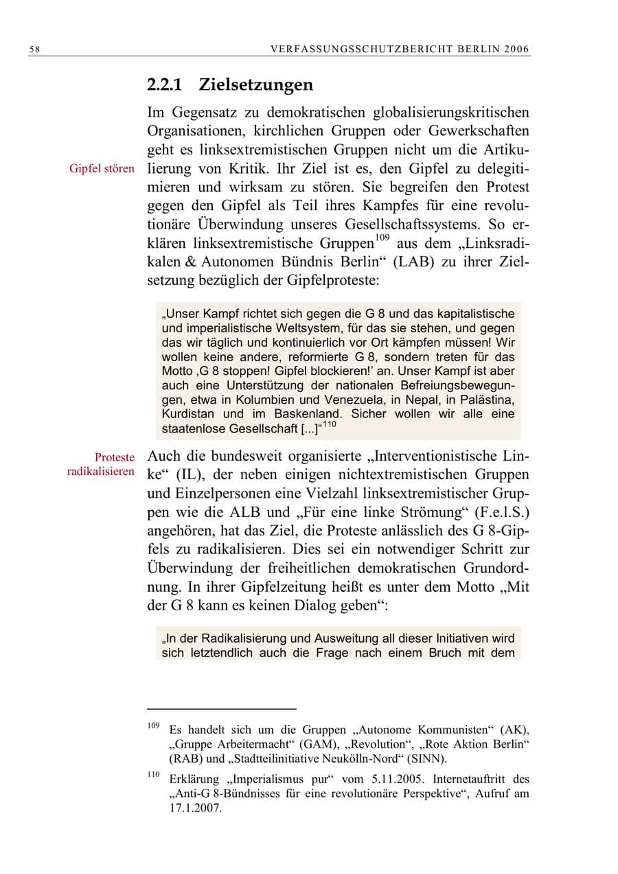 Seite 71 des Verfassungsschutzbericht 2006 Berlin