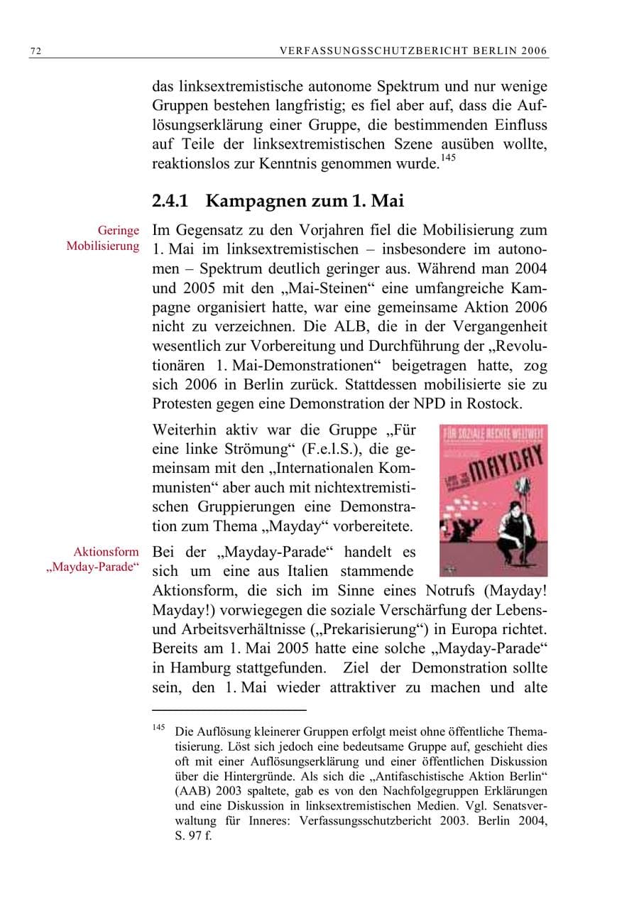 Seite 85 des Verfassungsschutzbericht 2006 Berlin