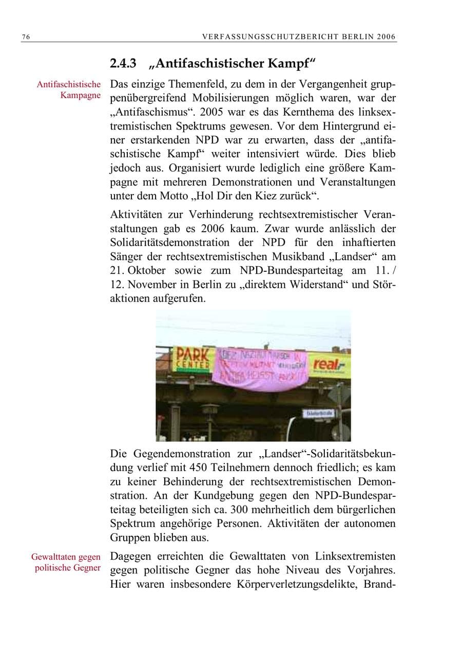 Seite 89 des Verfassungsschutzbericht 2006 Berlin